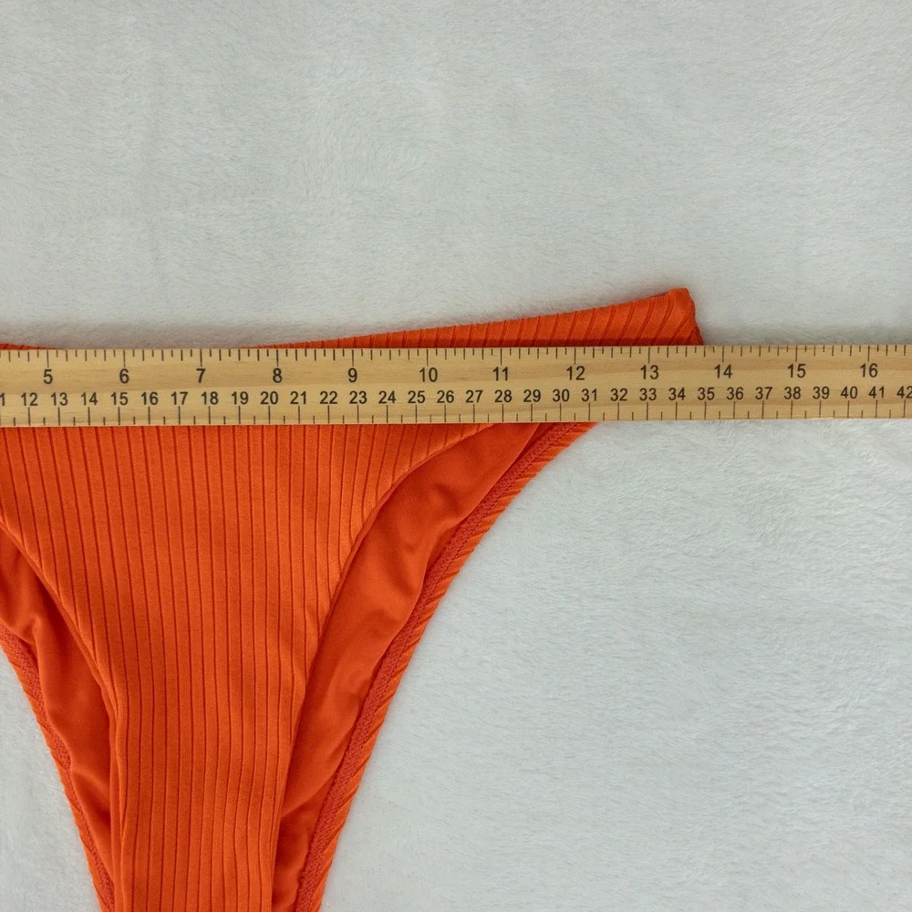 Monday Swimwear Byron Wide Rib Bikini Bottoms Womens Medium Orange Papaya